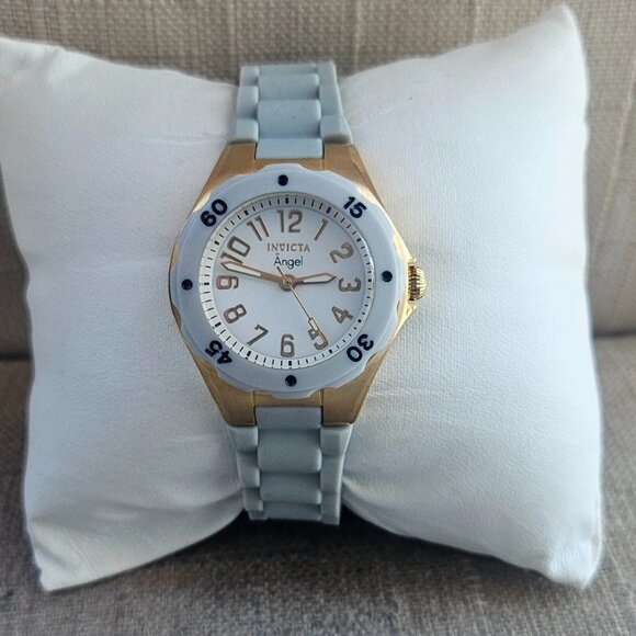 Invicta Angel Ladies Wristwatch Gold Tone Case Gray Rubber Band Analog Watch main image 10